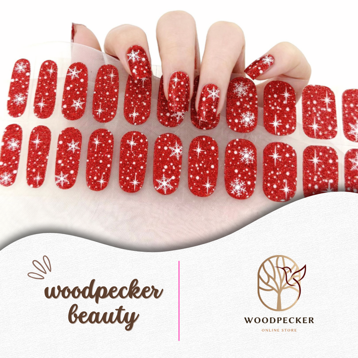 Woodpecker |Christmas Red Snowflake Nails