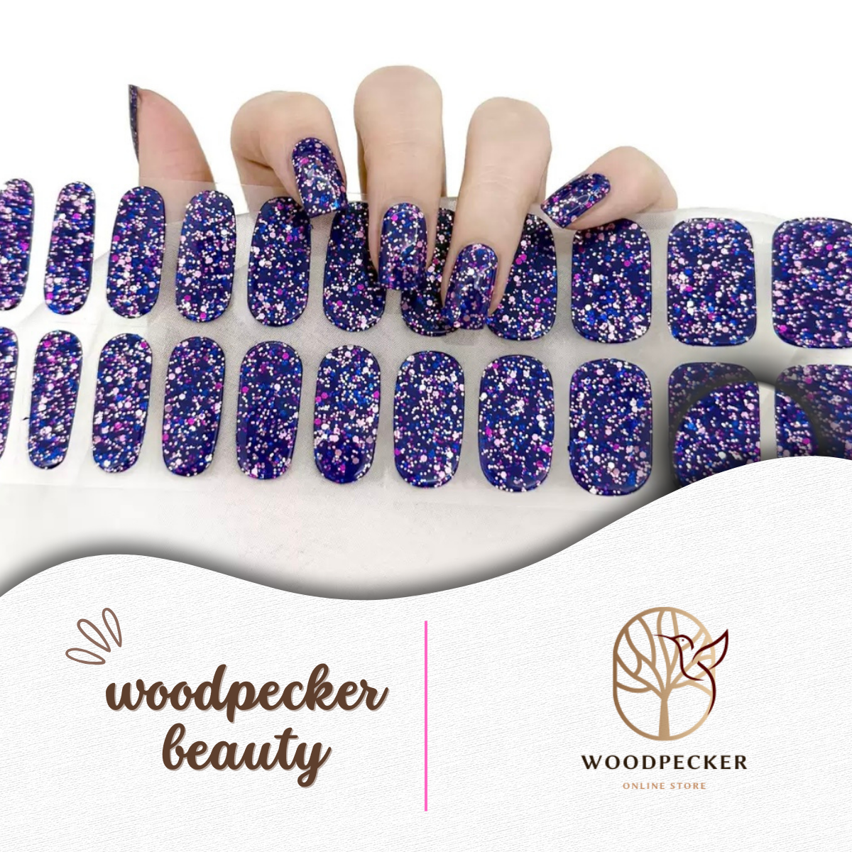 Woodpecker|Purple Glitter Nail Stickers Woodpecker Beauty