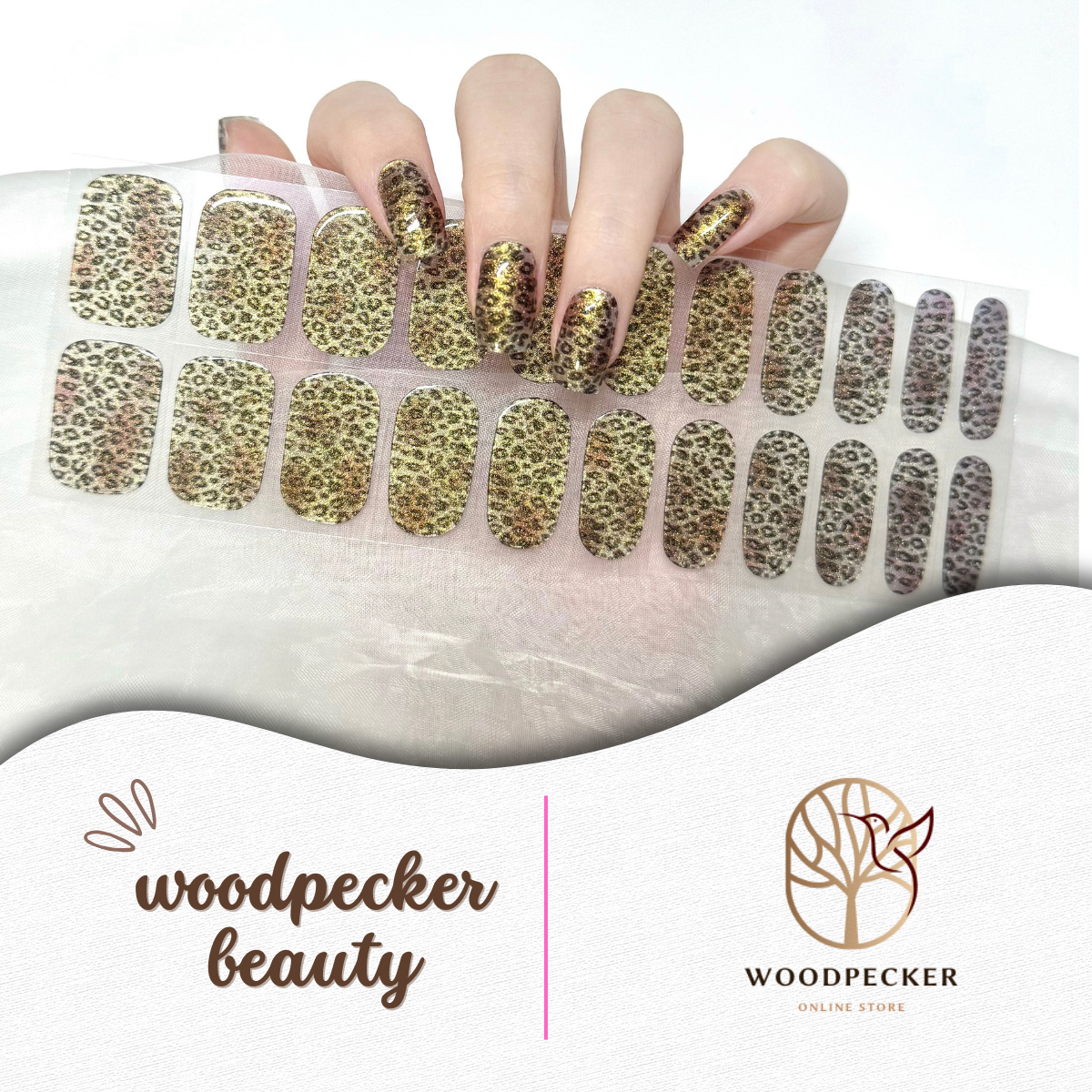 Woodpecker | Gold Glam Nail Stickers Glitter Leopard Woodpecker Beauty