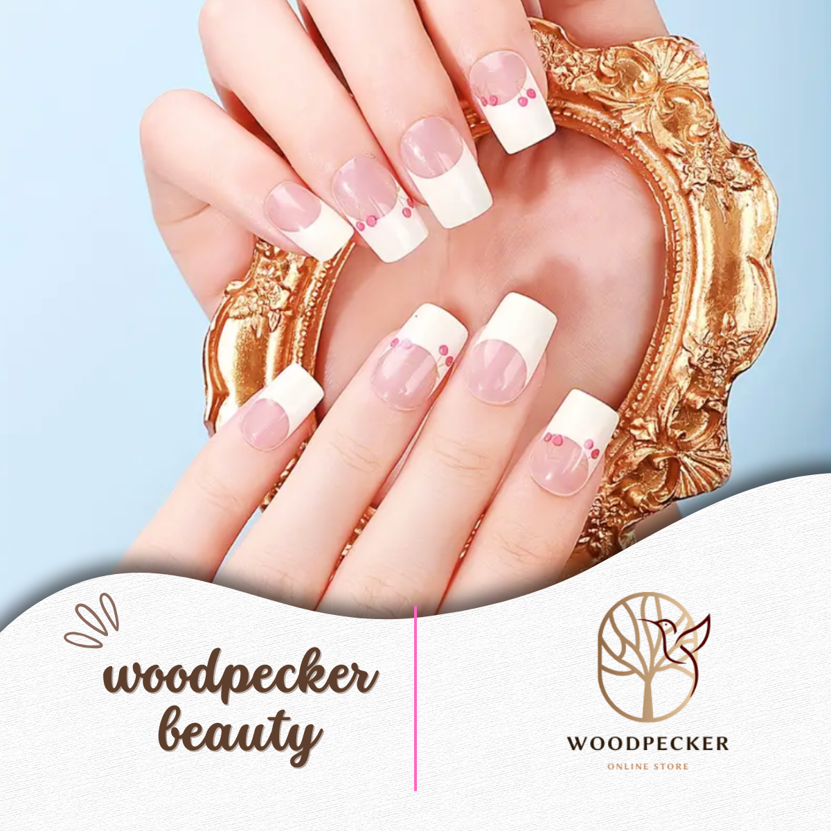 Woodpecker| White Frech Tip Nail Stickers (Cherry) Woodpecker Beauty
