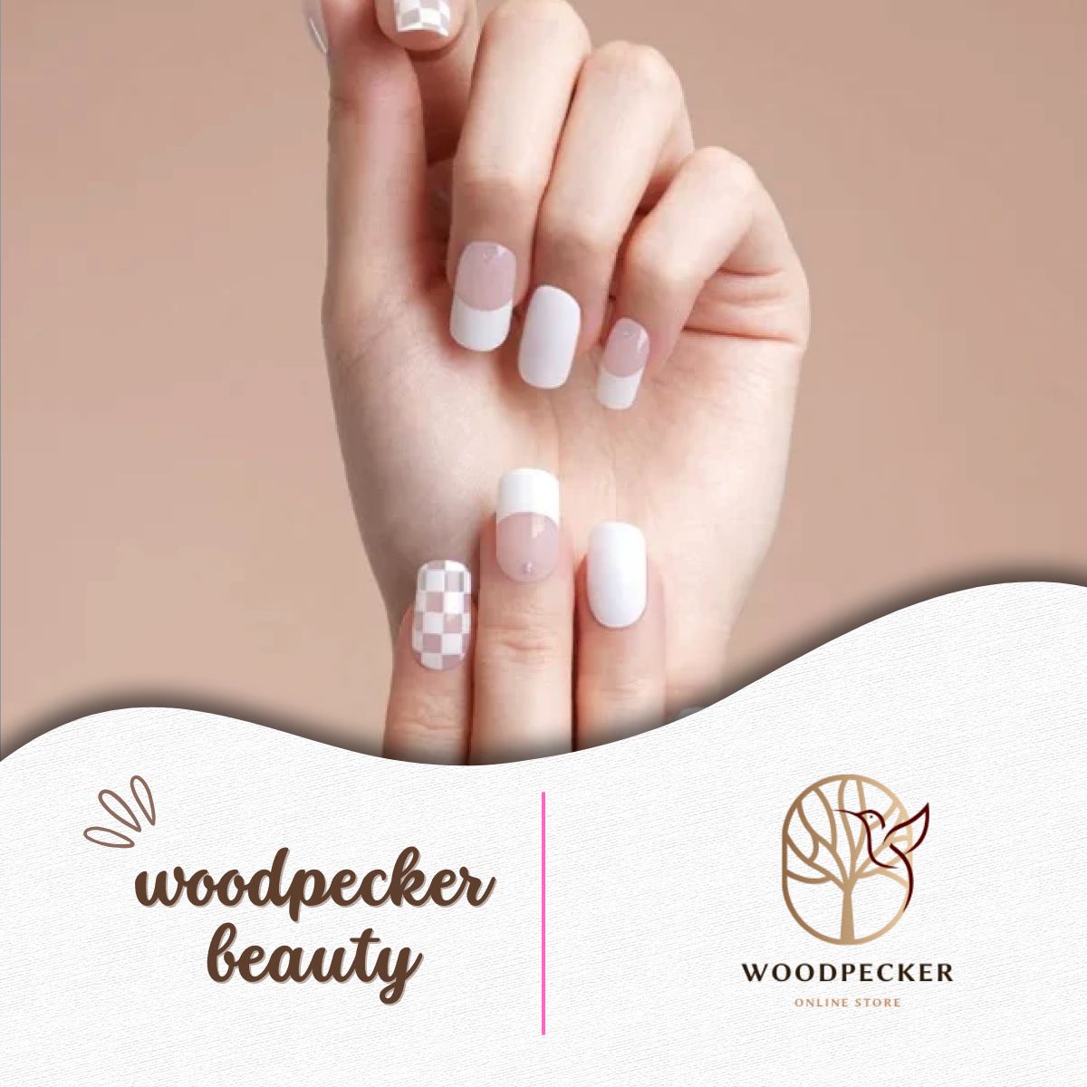 Woodpecker|Checkered French Tip Nail Stickers Woodpecker Beauty