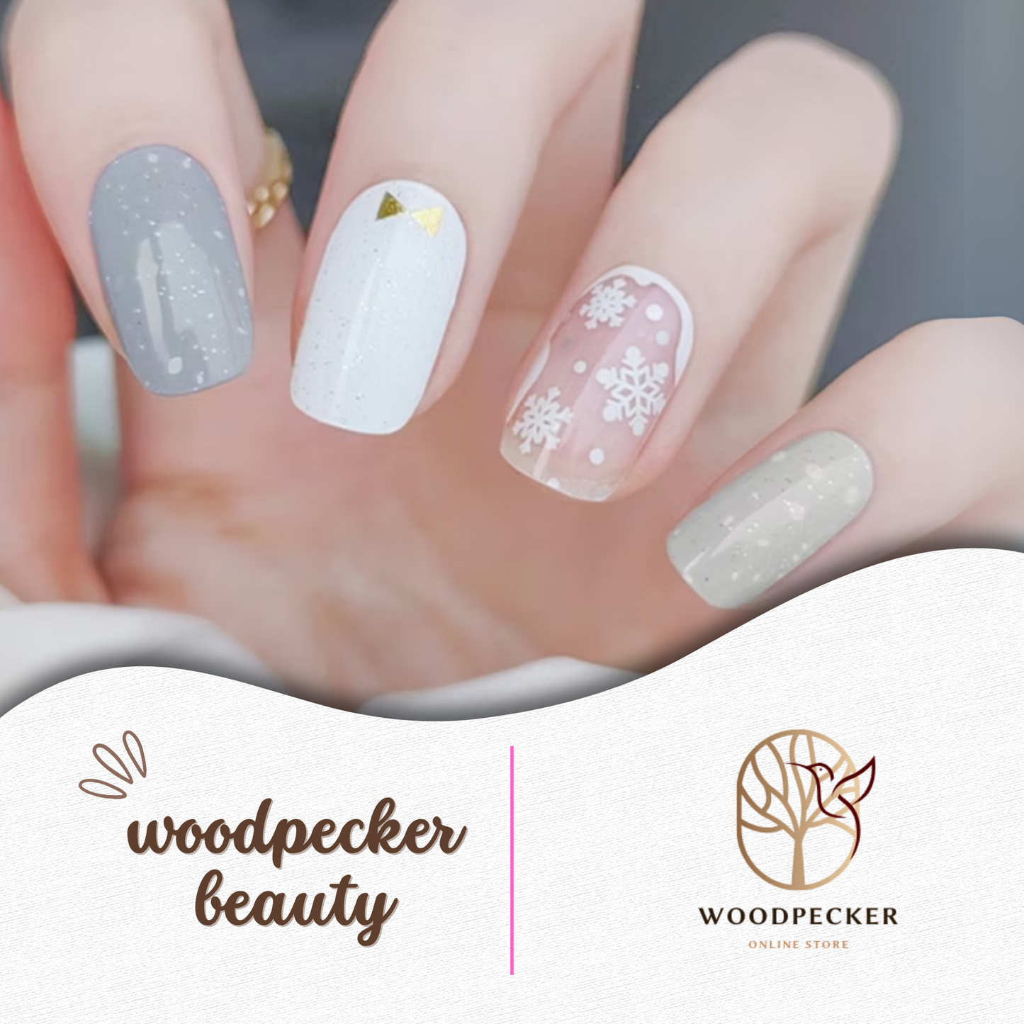 Woodpecker|Winter Nails Stickers Snowflake Grey