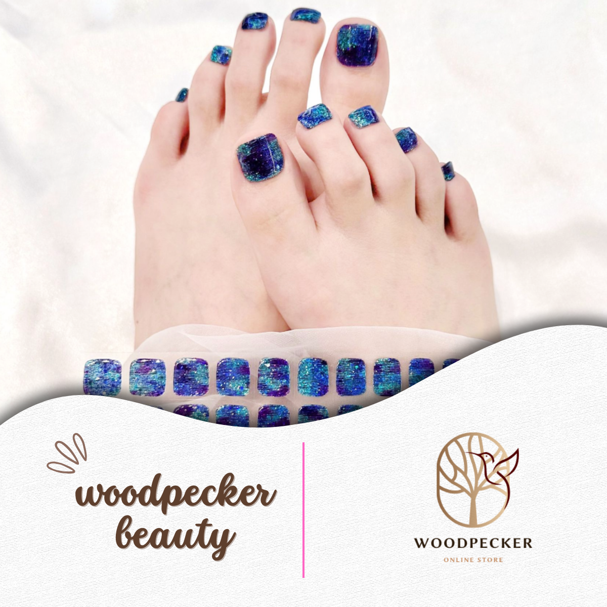 Woodpecker|Sea Mystical Glitter Semi Cured Toenail Stickers Woodpecker Beauty