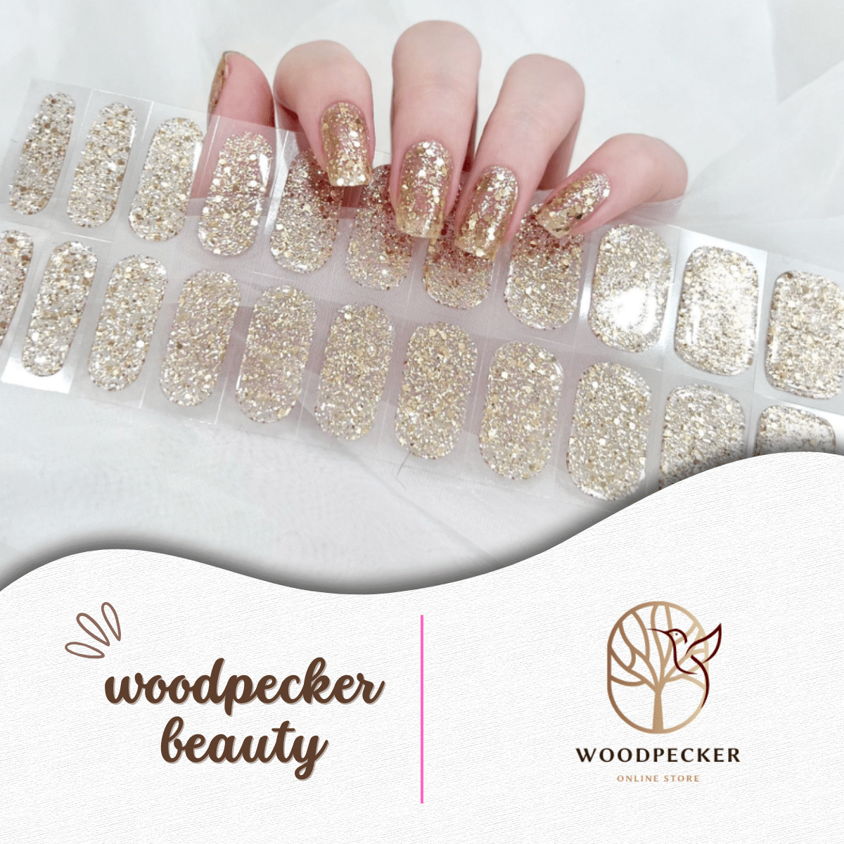 Woodpecker|Glitter Nail Stickers Gold Woodpecker Beauty