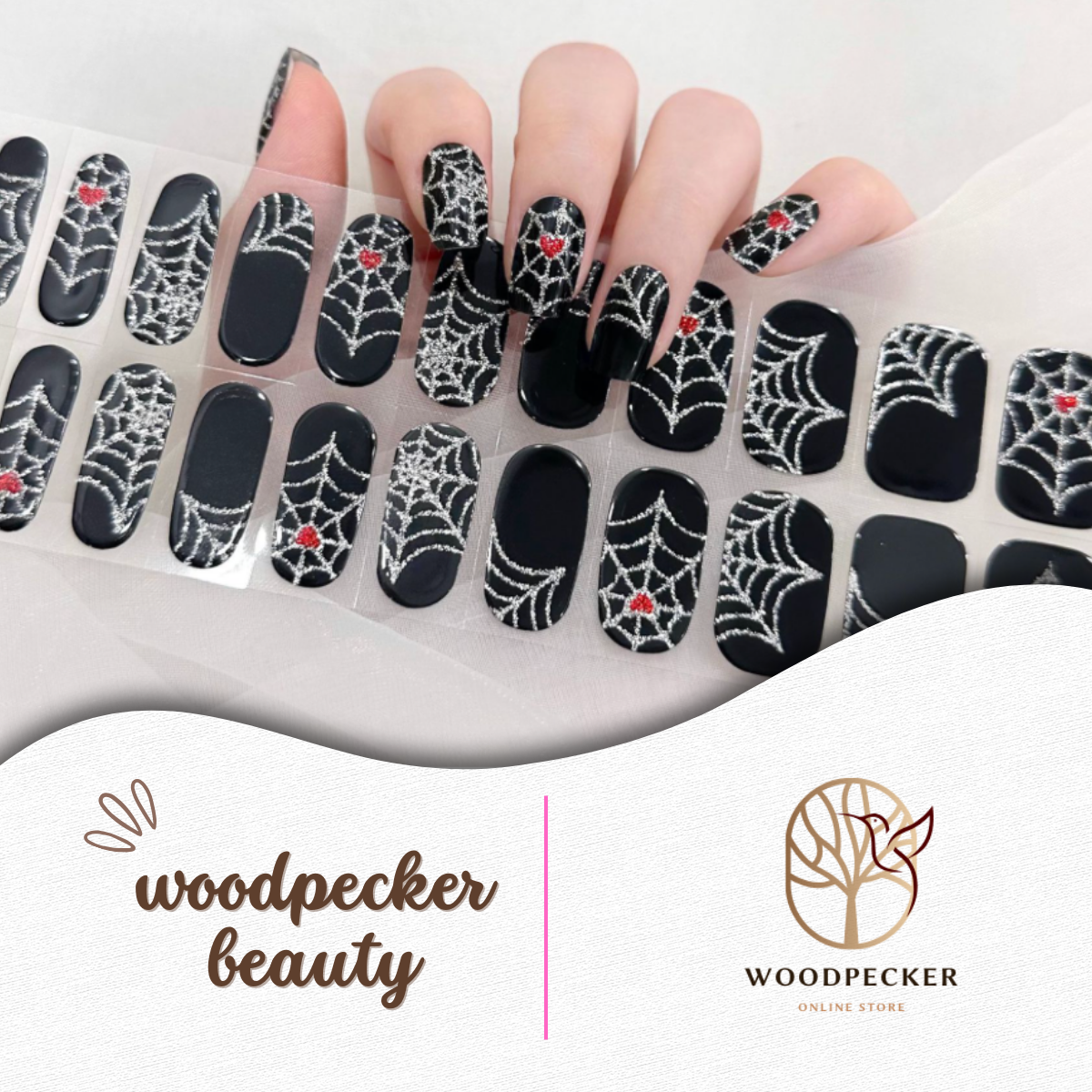 Woodpecker| Halloween Nail Stickers Black Spider Woodpecker Beauty