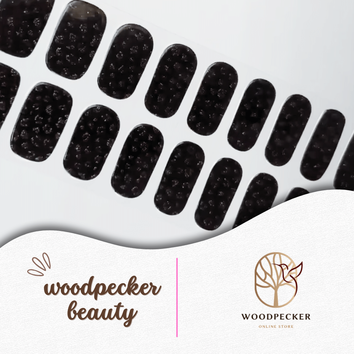 Full sheet of black gel nail stickers with subtle embossed leopard print – Woodpecker Beauty