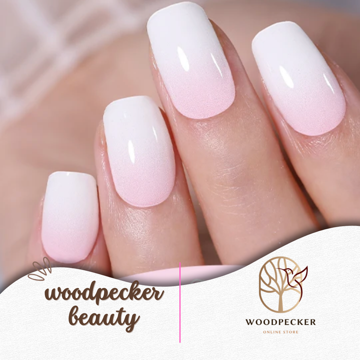 Hand with French gradient semi-cured nail wraps – soft and feminine look