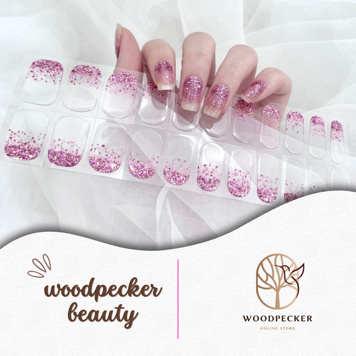 Woodpecker|Gradient Glitter Rose Pink Nail stickers Woodpecker Beauty