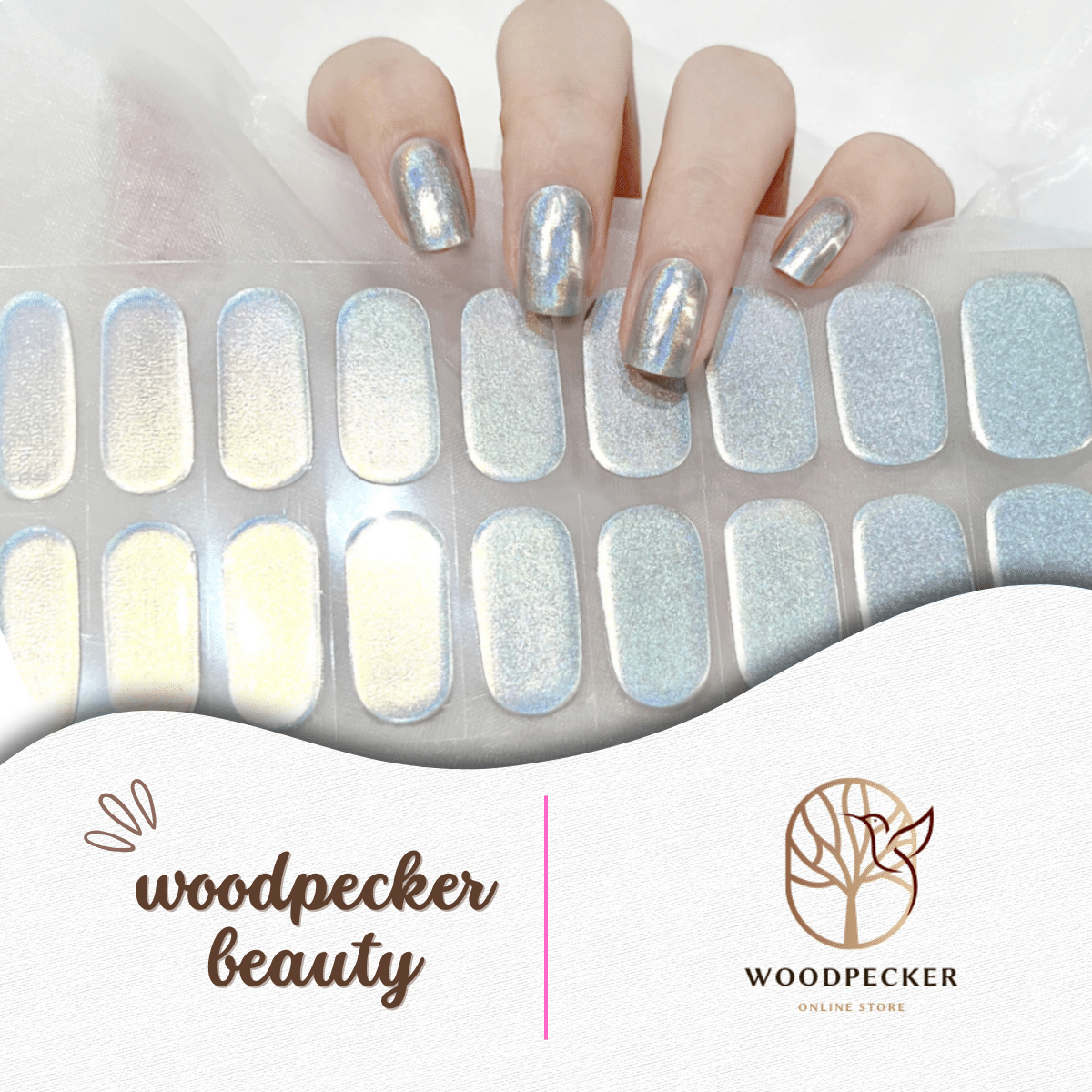 Woodpecker|Metallic Sliver Gel Nail Stickers Woodpecker Beauty