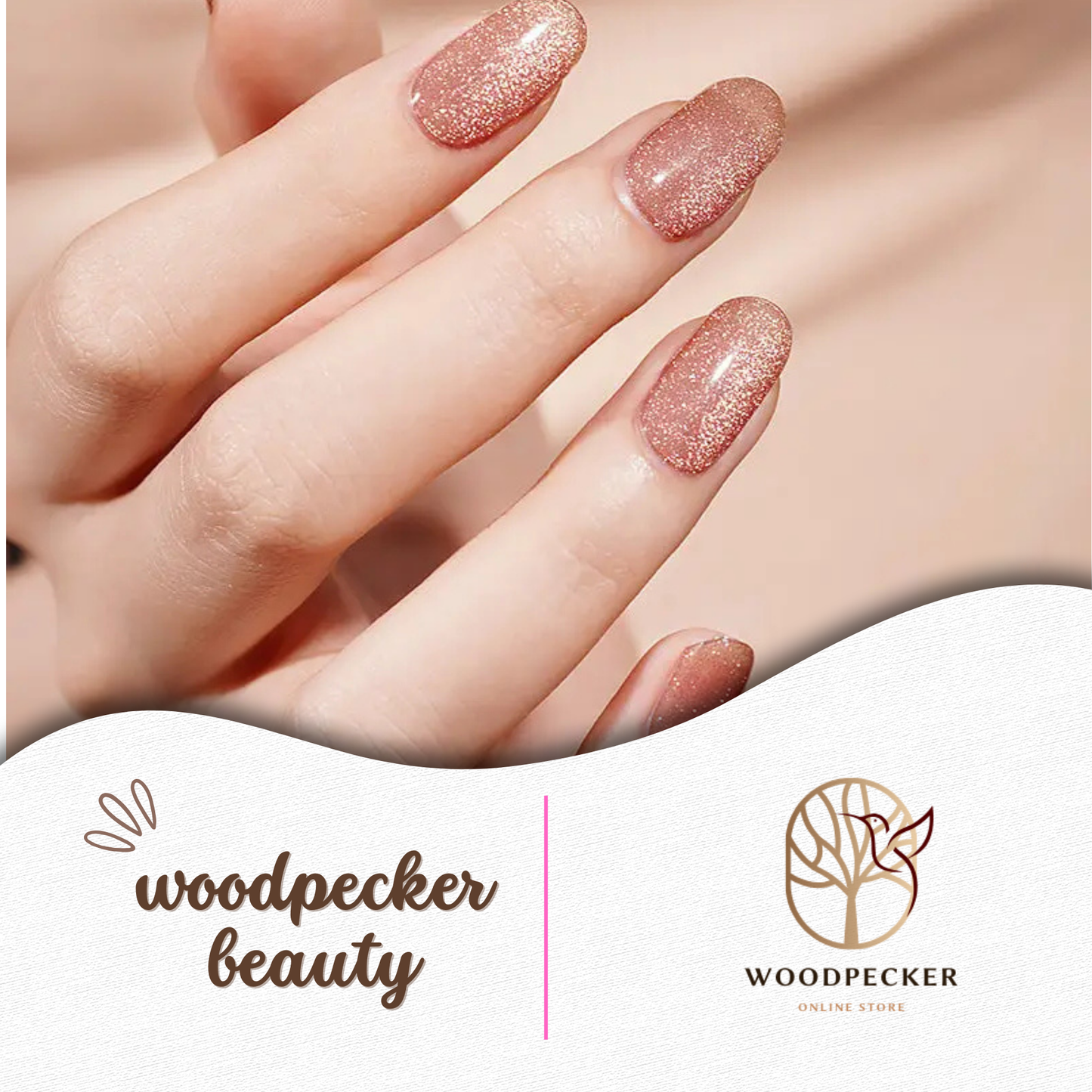 Champagne pink glitter nail stickers – soft and sparkly for weddings, parties, or everyday elegance