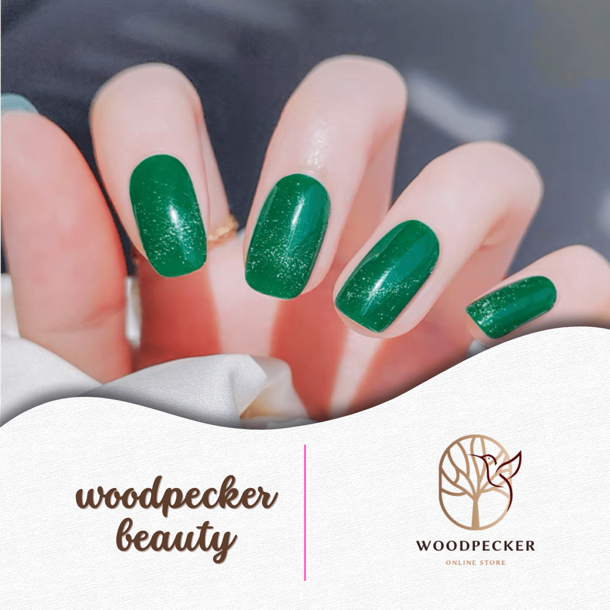 Glossy forest green nail wraps with a subtle shimmer effect.