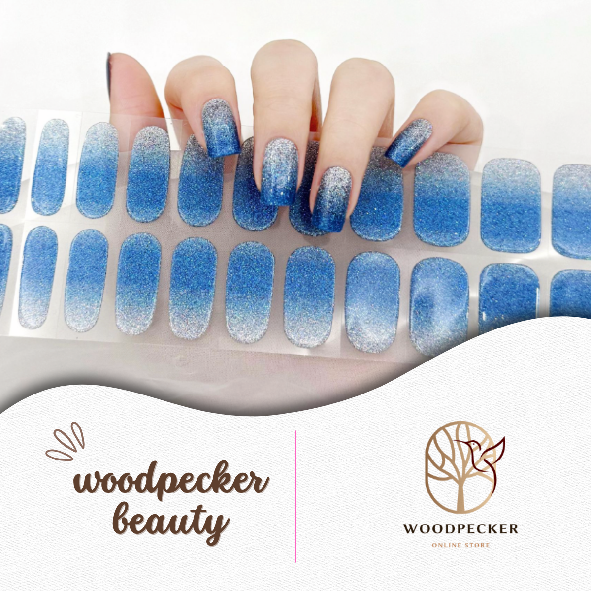 Light blue nail stickers with clean gloss finish – summer cool tone