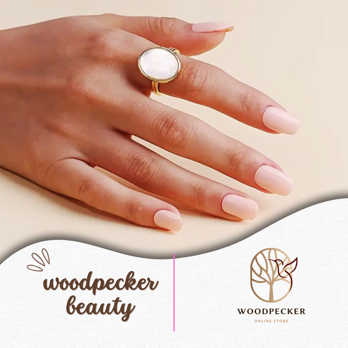 Natural ivory tone nail stickers with a subtle pinkish undertone.