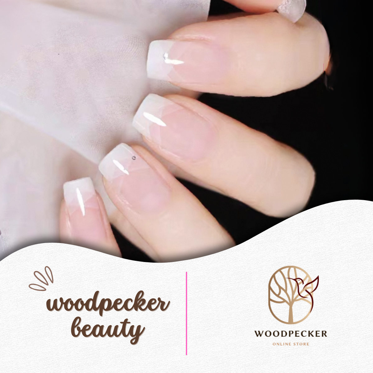 Woodpecker | Gradient Pink & White Nails Woodpecker Beauty