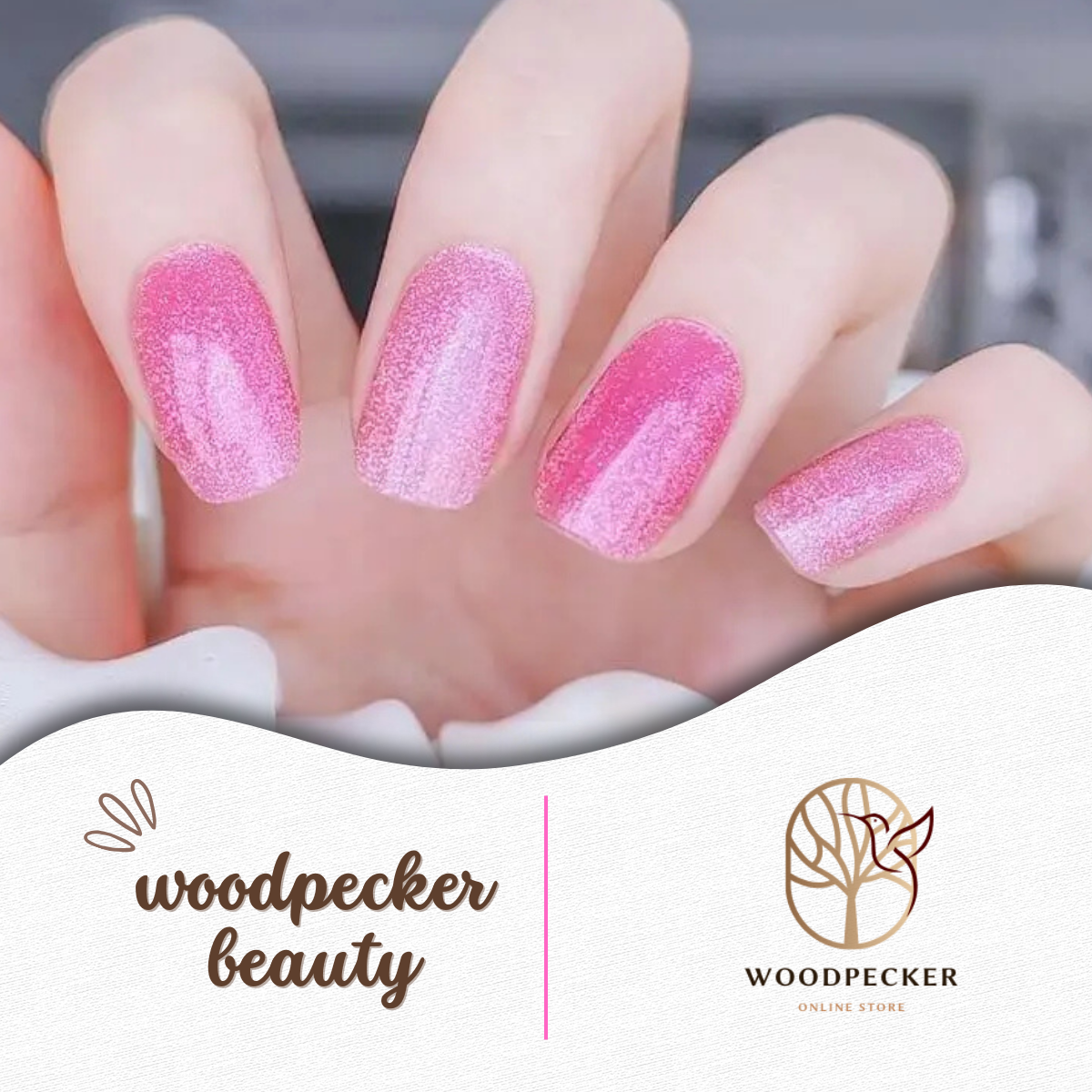 Pink gradient glitter nail stickers with shimmer finish – perfect for sweet everyday looks or spring vibes