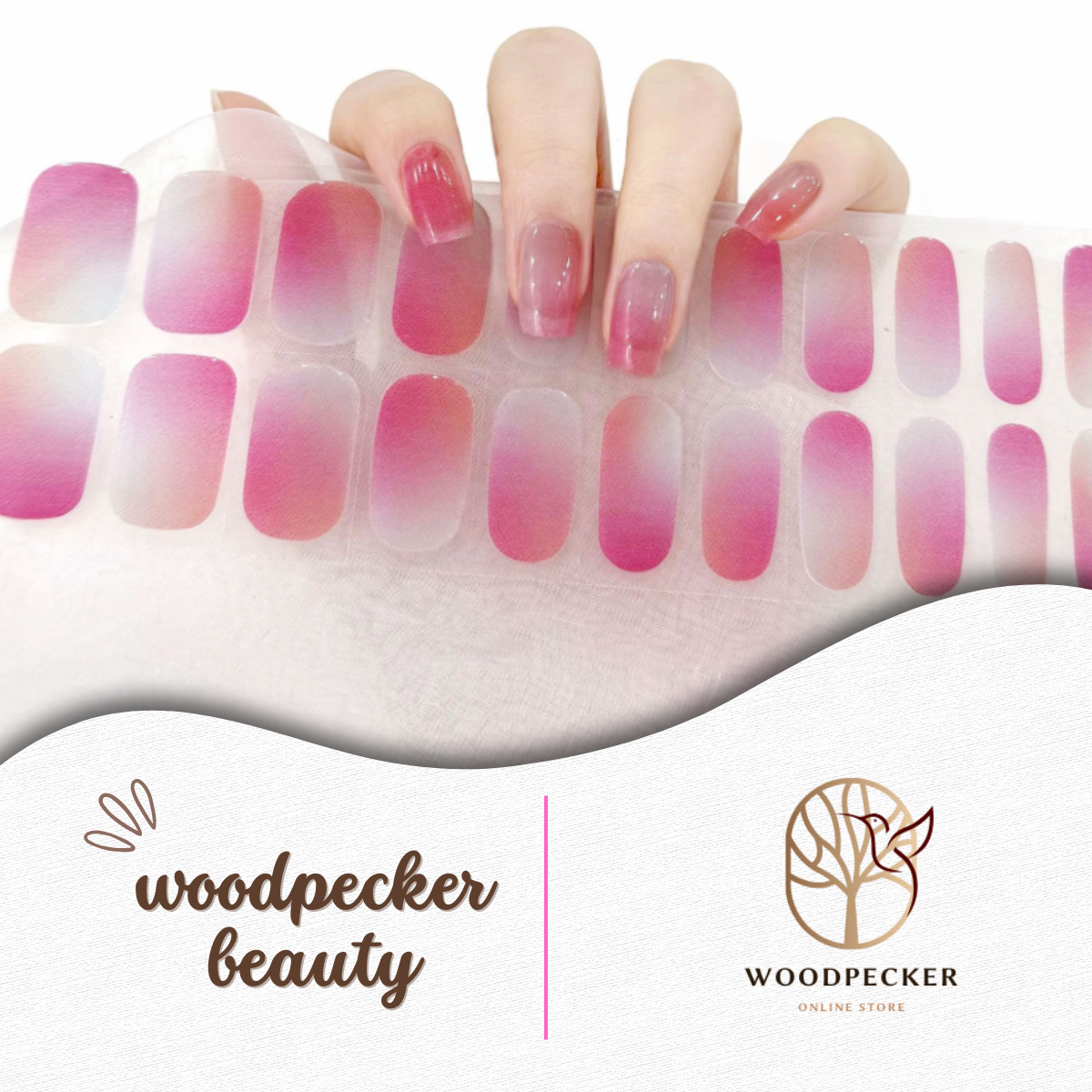 Pink gradient heart nail stickers – cute Valentine’s design with glossy finish