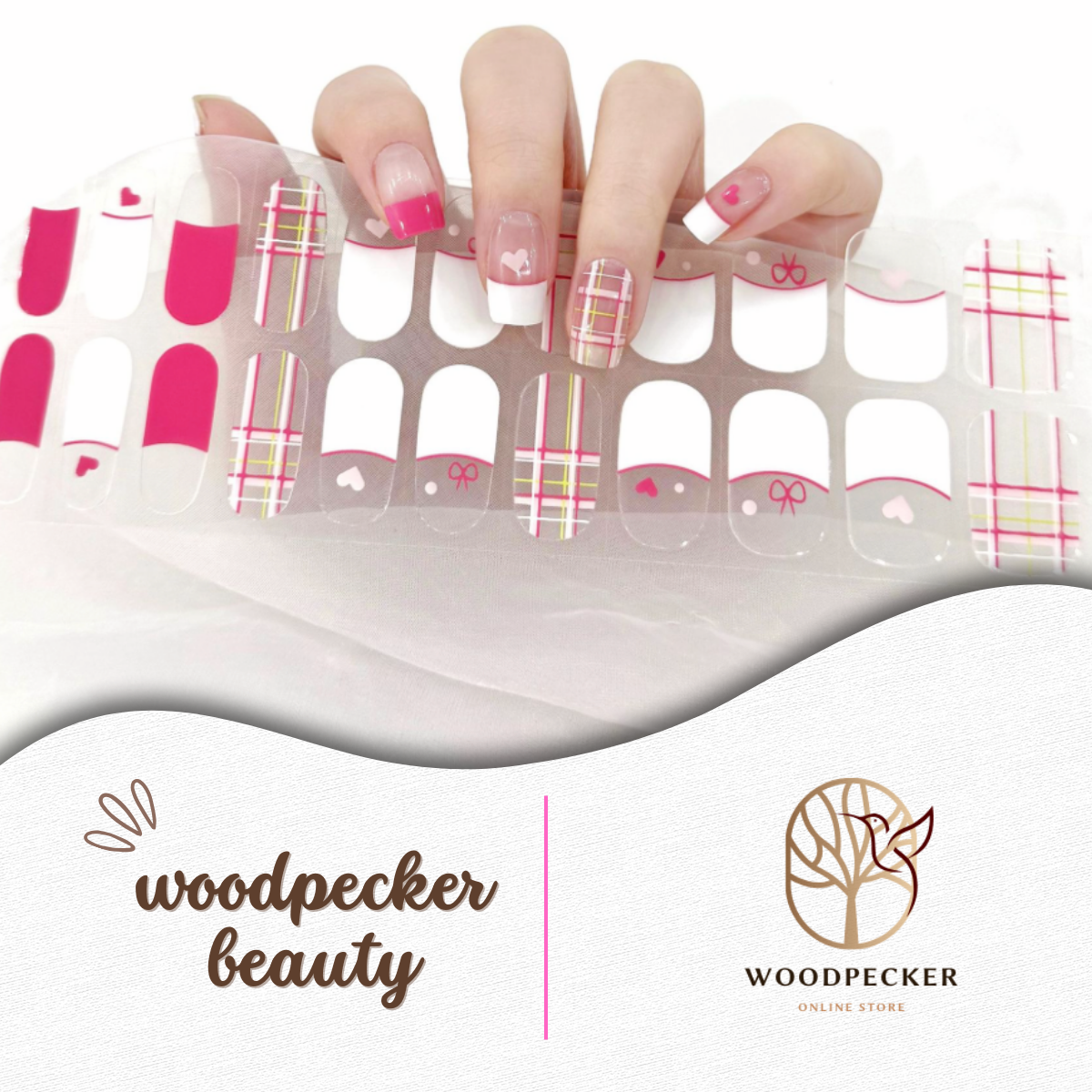 Pink checkerboard and plaid nail stickers – modern cute pattern for fun looks