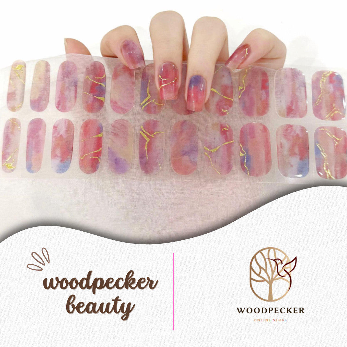 Nude base nail stickers with rose floral design – soft and elegant for daily wear
