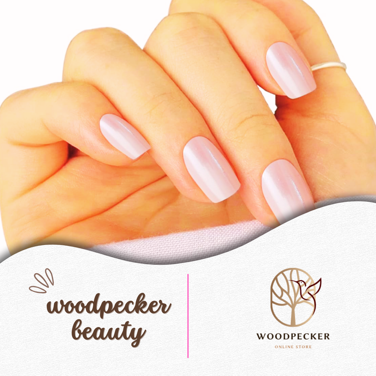 Sheer nude white nail wraps with a natural soft finish under warm lighting.