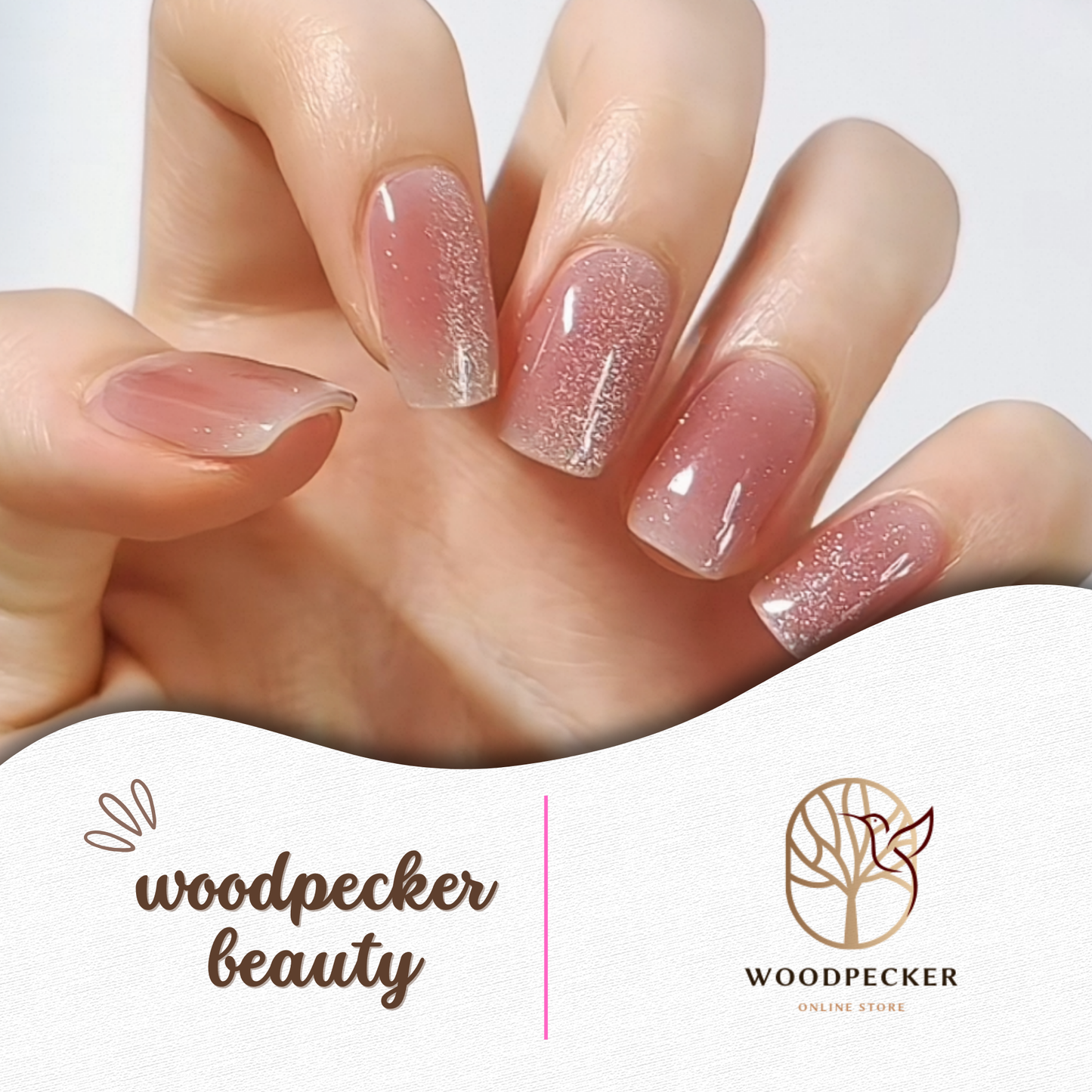 Sheer pink gradient nail stickers with subtle glitter – natural, glossy, and beginner-friendly