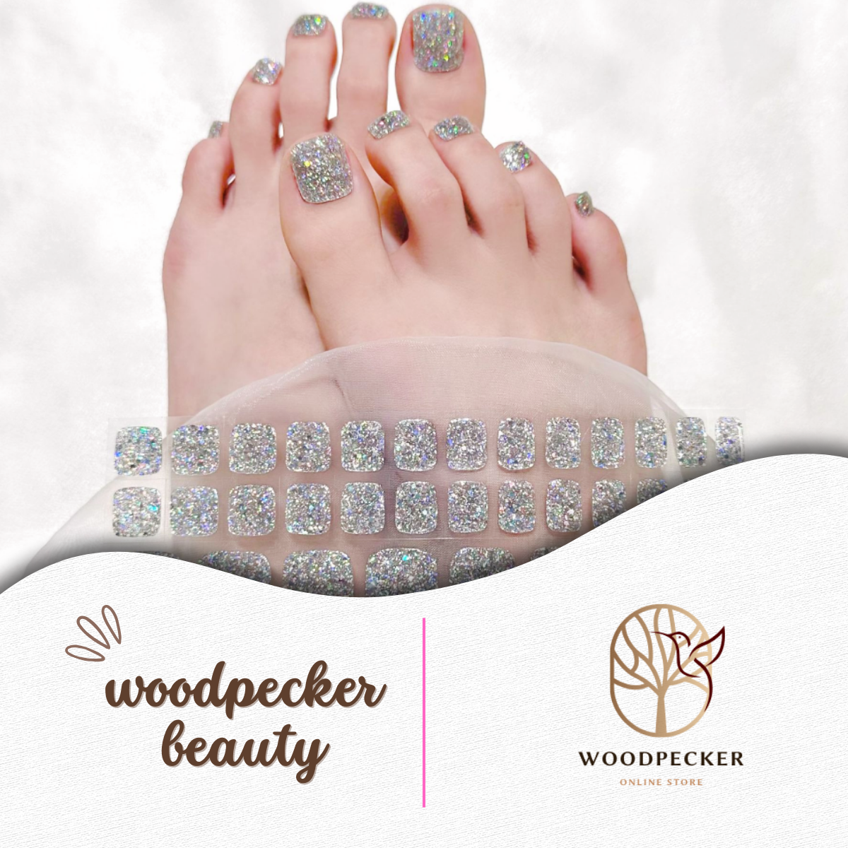 silver glitter gel toe nail stickers on feet