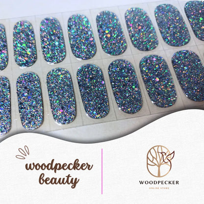Woodpecker｜Glitter Nail Stickers Silver Woodpecker Beauty