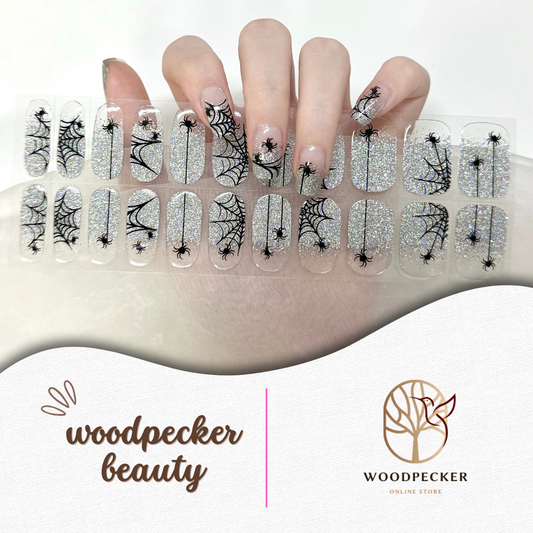 Woodpecker ｜ Halloween Nail sticker Sparkle Spider Web French Style Woodpecker Beauty