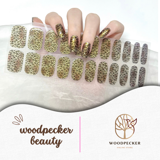 Woodpecker | Gold Glam Nail Stickers Glitter Leopard Woodpecker Beauty