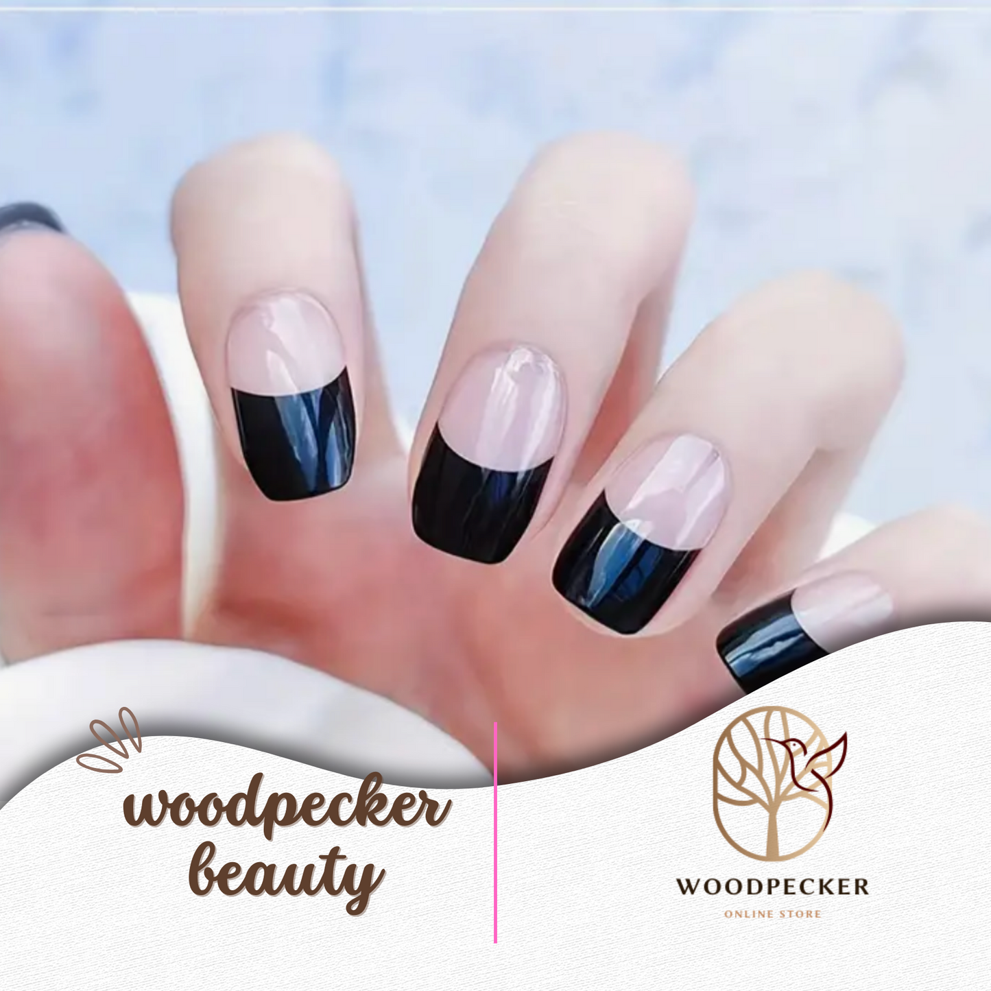 Woodpecker|Black French Tips Nail Stickers