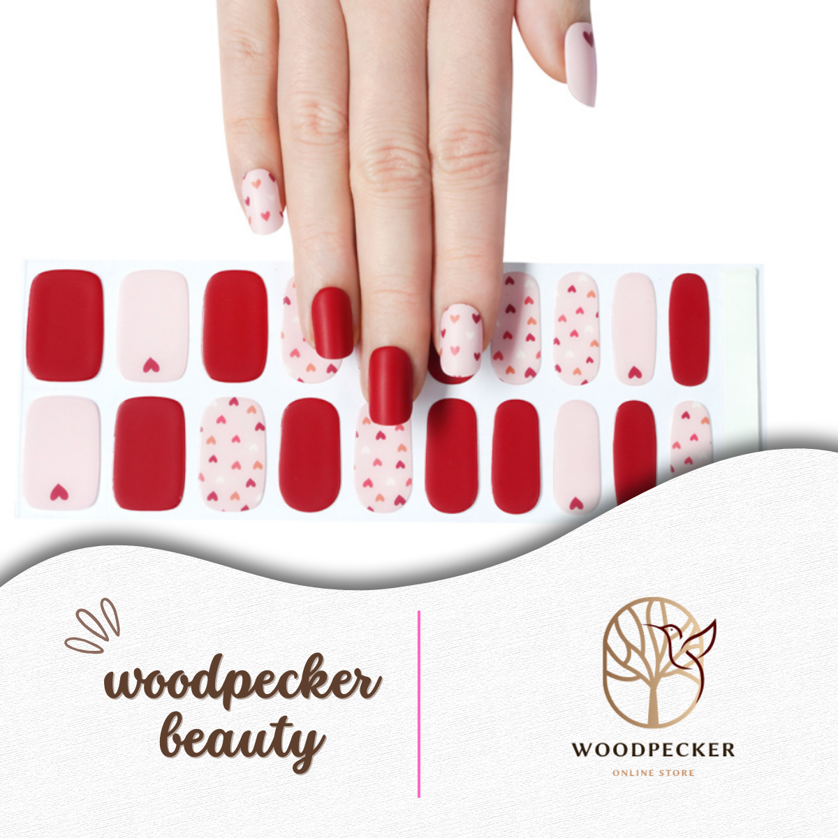 Woodpecker| Valentine Day's Nail Stickers Cute Pink Red Heart