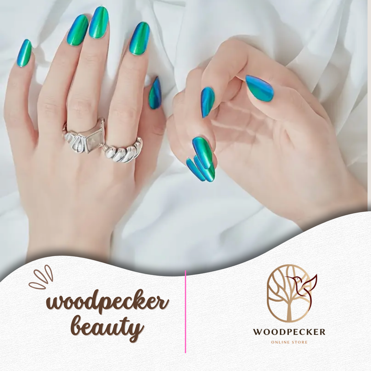 Woodpecker|Sparkling Green Nail Stickers