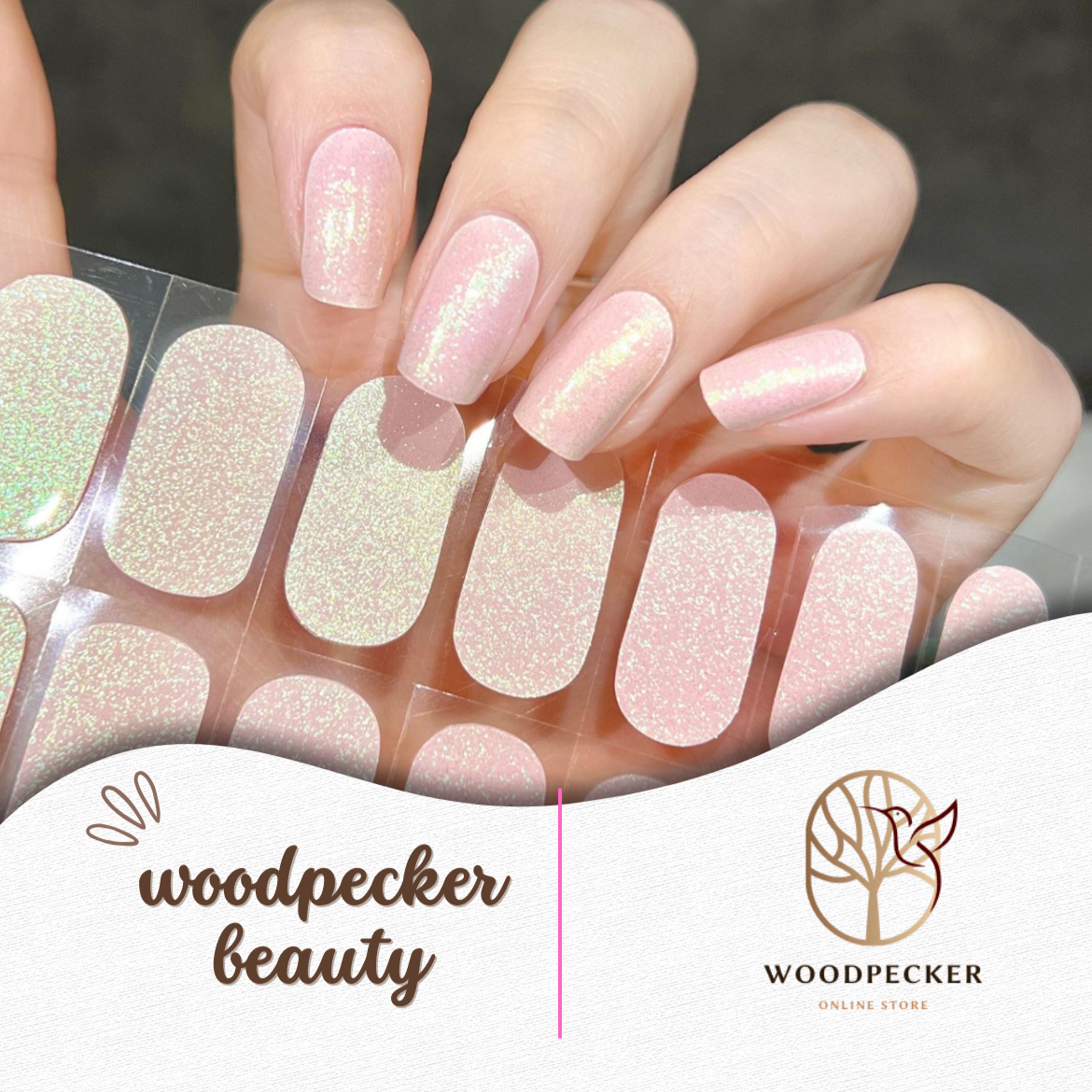 Woodpecker| iridescent Pink Nail Stickers