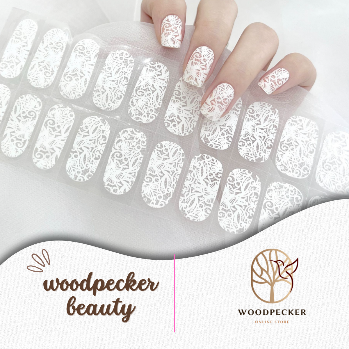 Woodpecker|White Lace Dream Nail Stickers