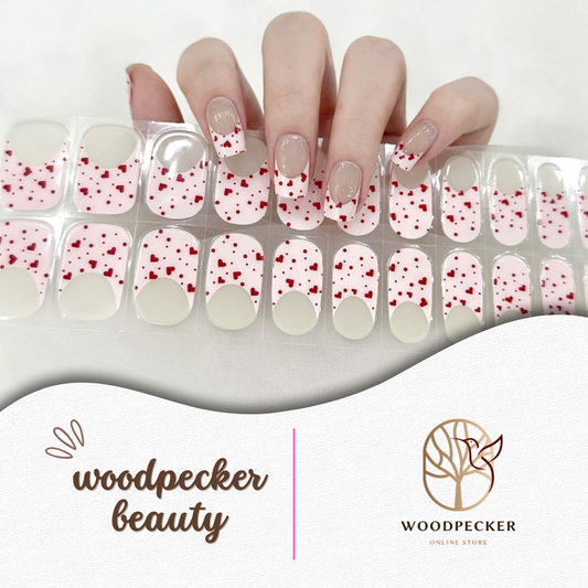 Woodpecker|Pink Heart French Tip Nail Stickers