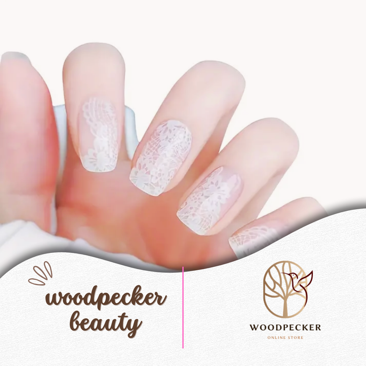 Woodpecker|White Lace Dream Nail Stickers