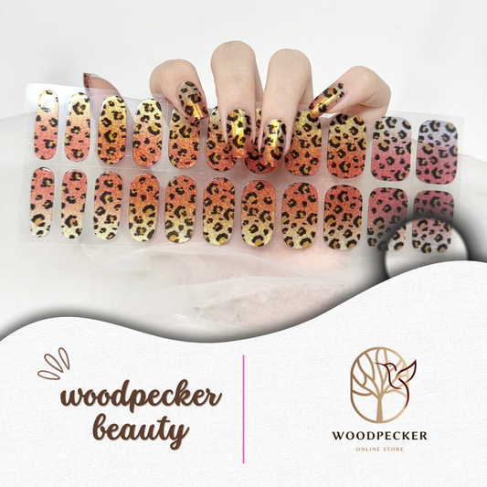 Woodpecker | Orange Glam Nail Stickers Glitter Leopard Woodpecker Beauty