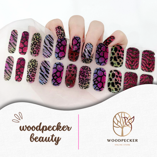 Woodpecker | Rainbow Glam Nail Stickers Glitter Leopard Style 2