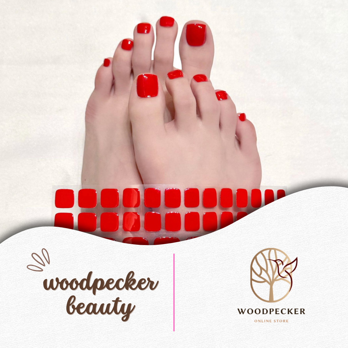 Woodpecker|Red Semi Cured Gel Toenail Stickers