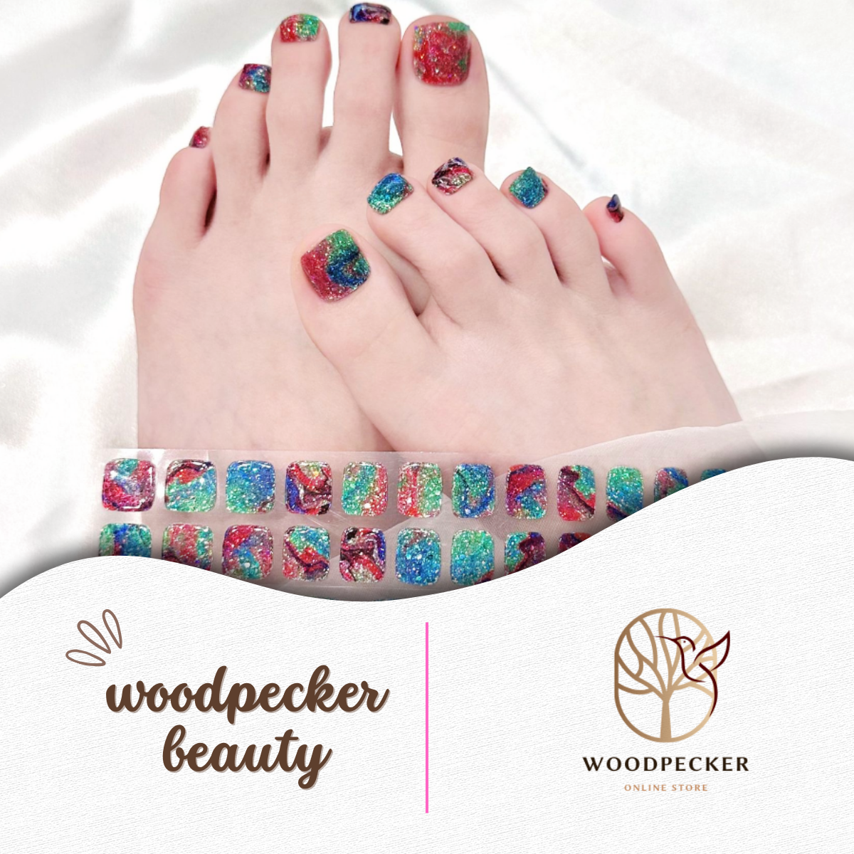 Woodpecker|Carnival Glitter Semi Cured Toenail Stickers