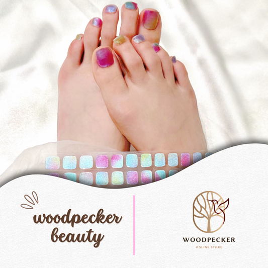 Woodpecker|Pastel Iridescent Glitter Semi Cured Toenail Stickers