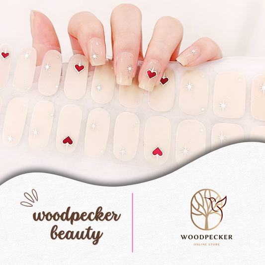 Woodpecker| Valentine Day's Nail Stickers Beige Elegant Red heart