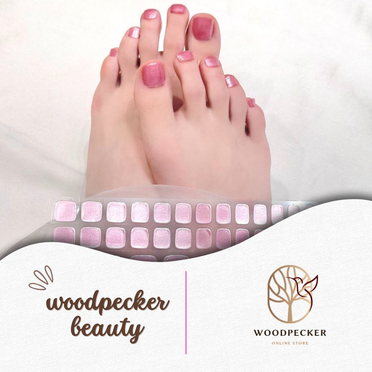 Woodpecker |Pink Glitter Semi Cured Gel Toenail Stickers