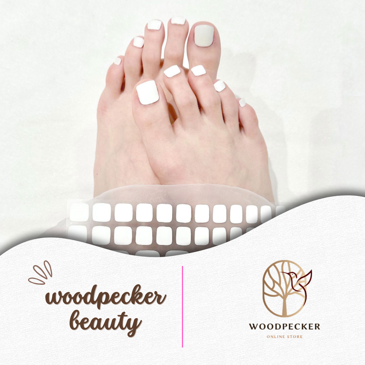 Woodpecker|White Semi Cured Gel Toenail Stickers