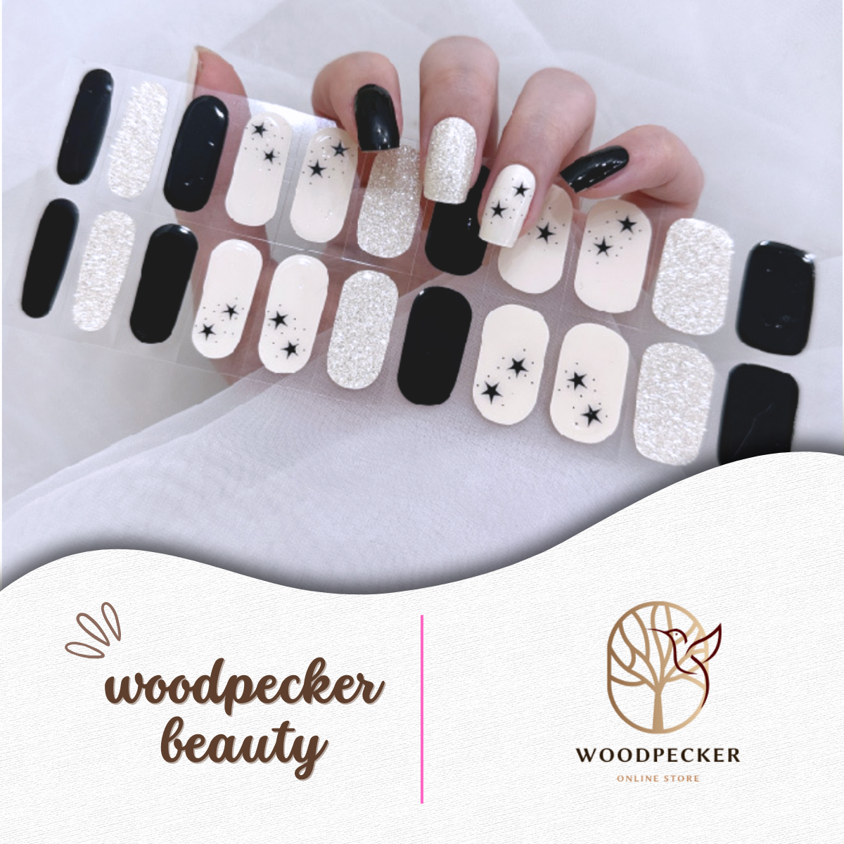 Woodpecker|Black & White Designer Nail Stickers