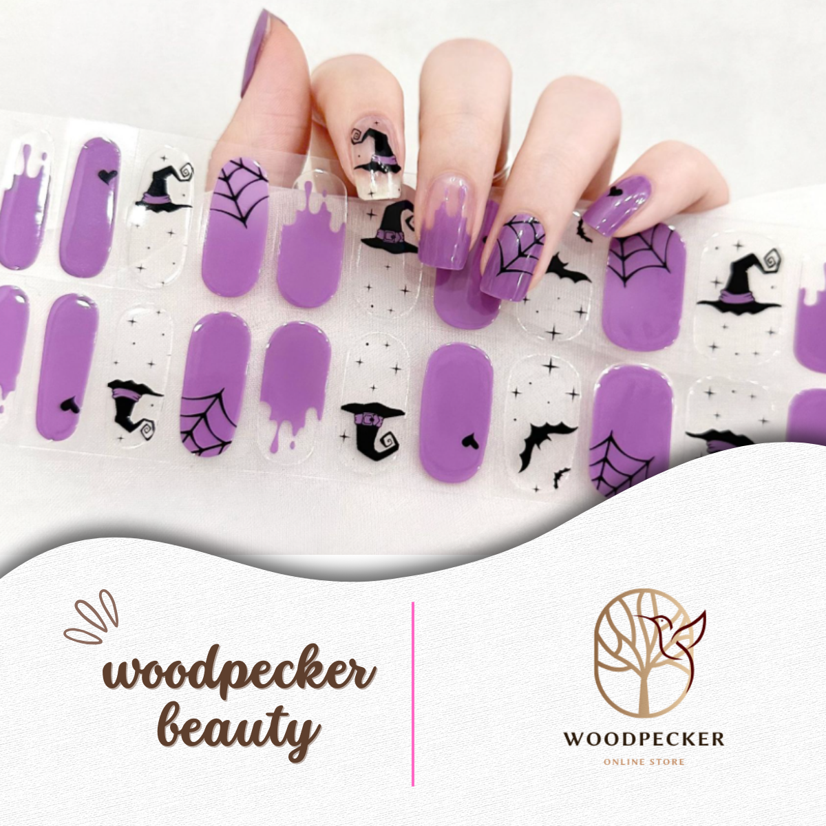 Woodpecker｜ Halloween Nail Stickers Spooky Purple Witch