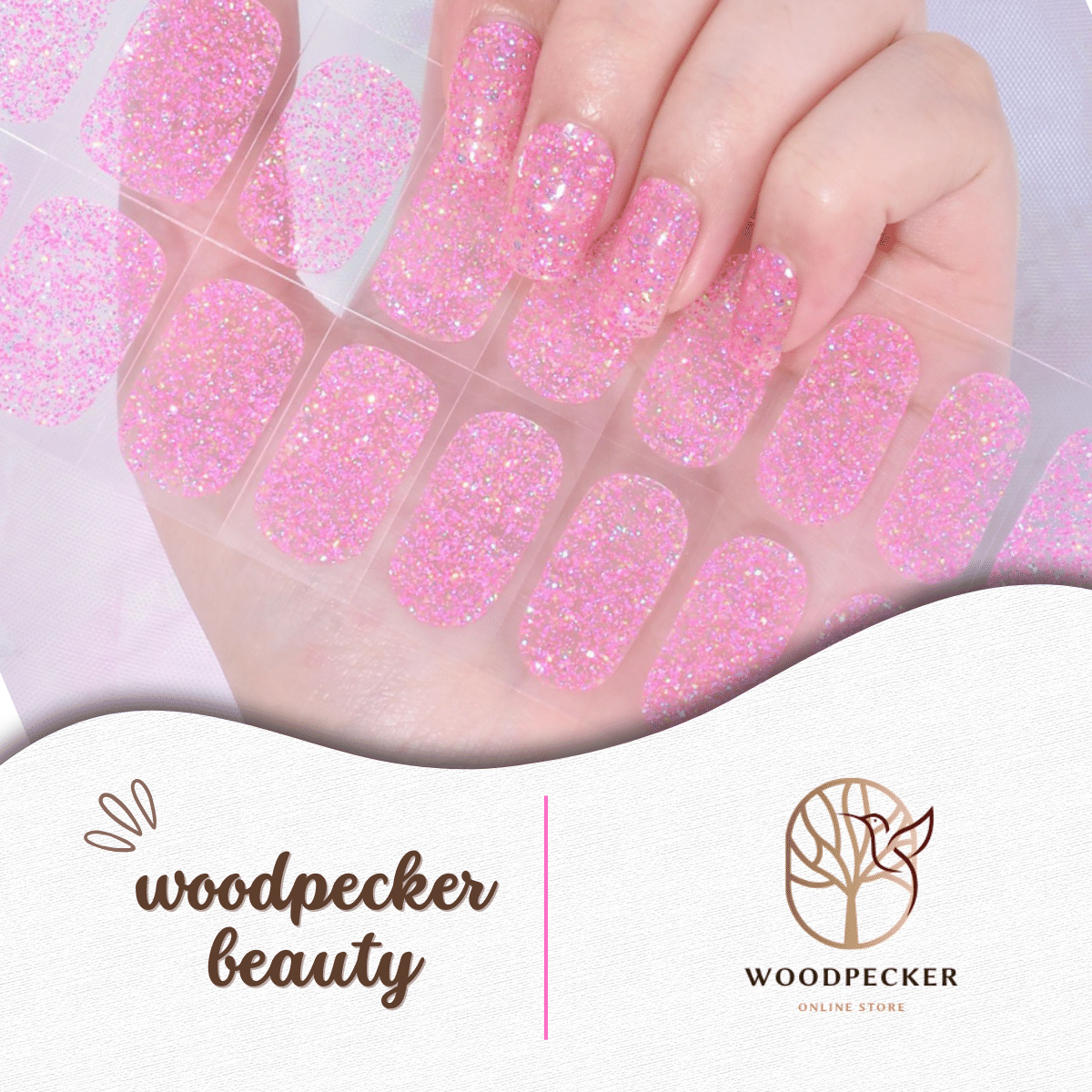 Woodpecker｜Glitter Nail Stickers Barbie Pink