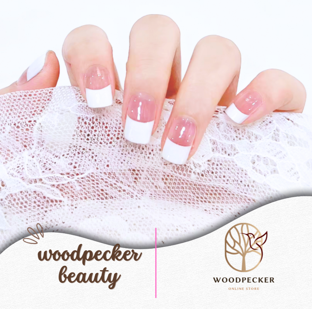 Woodpecker|White/Pink French Tip Nail Stickers Classic