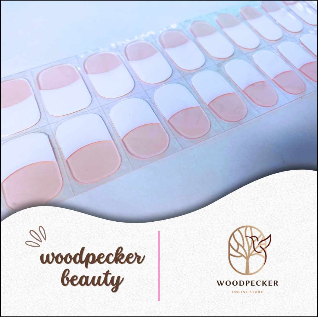 Woodpecker|White/Pink French Tip Nail Stickers Classic