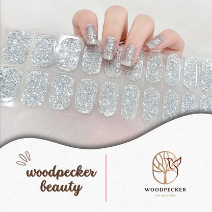 Woodpecker｜Glitter Nail Stickers Silver Woodpecker Beauty