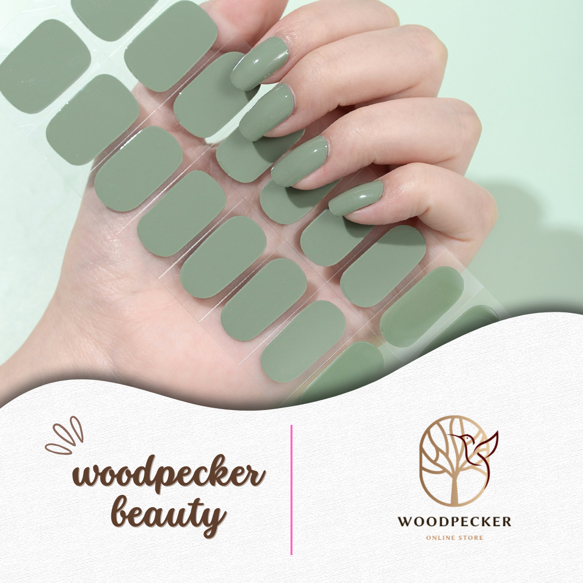 Woodpecker| Solid Nail Sticker Olive